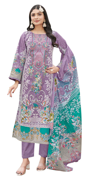 DRAVINAM Trends Unstitched Suit Material Karachi Lawn Cotton Pakistani Digital Printed Embroidered Kameez with Unstitched Bottoms and Cotton Dupatta
