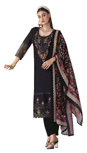 DRAVINAM Trends Women's Unstitched Lawn Cotton Karachi Embroidered Suit Material - Lawn Cotton Heavy Karachi Embroidered Shirt with Heavy Daman Work II Cotton Bottoms II Cotton Digital Printed Dupatta