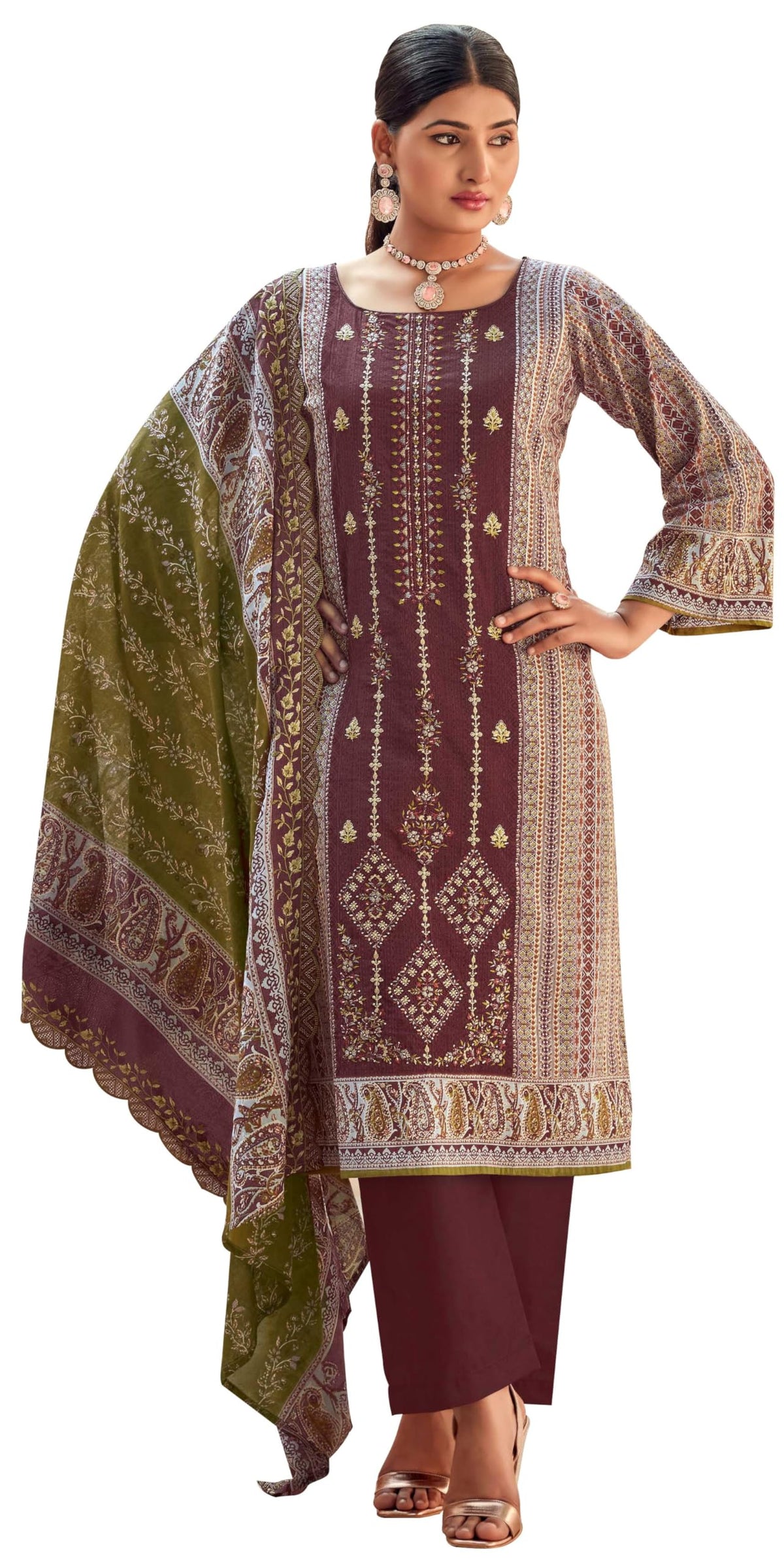 DRAVINAM Trends Women's Unstitched Salwar Suit Dress Material - Cotton Digital Printed Organza Embroidered Kameez II Unstitch Bottoms II Cotton Dupatta