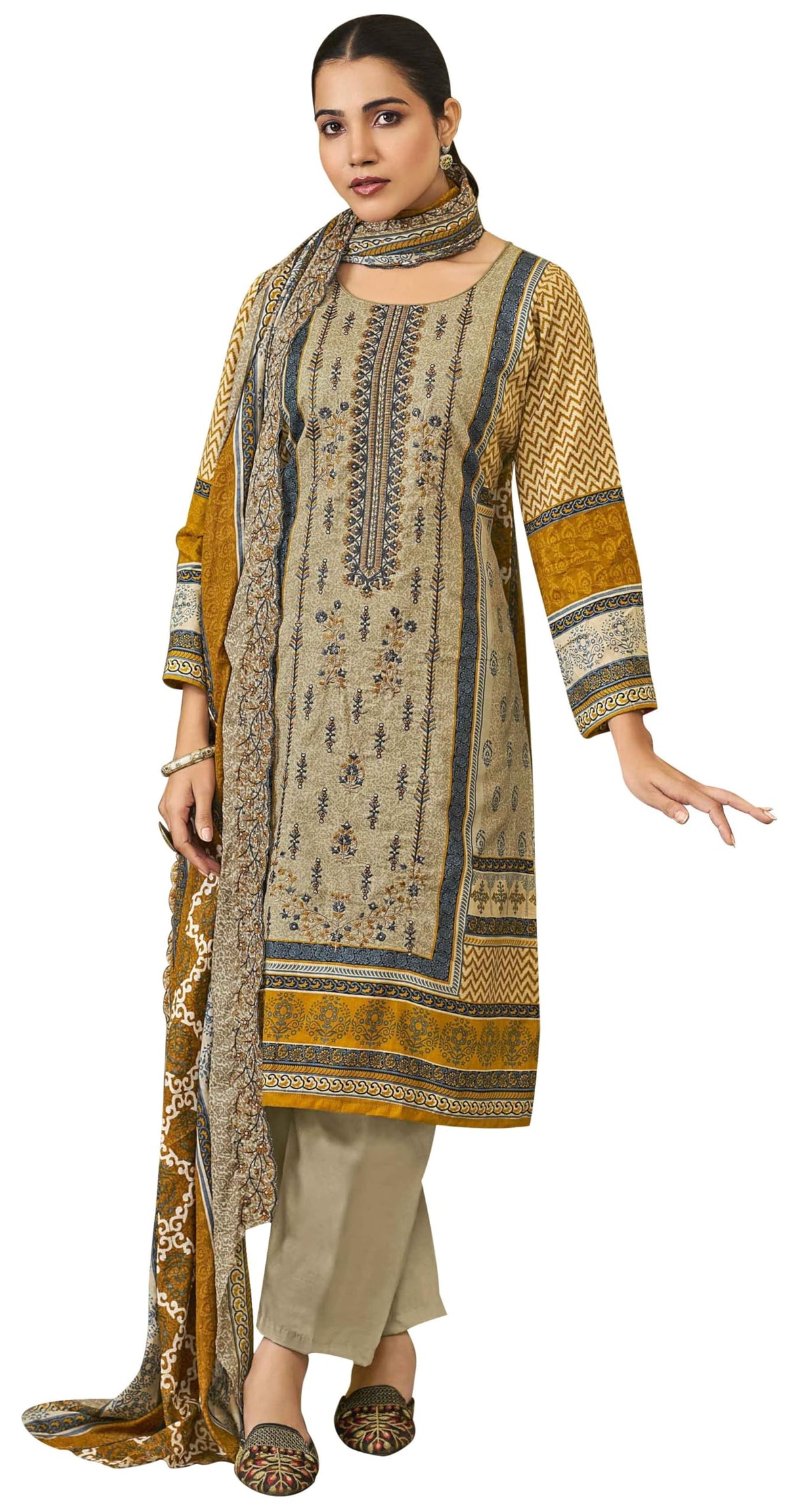 DRAVINAM Trends Women's Unstitched Salwar Suit Dress Material - Cotton Digital Printed Organza Embroidered Kameez II Unstitch Bottoms II Cotton Dupatta