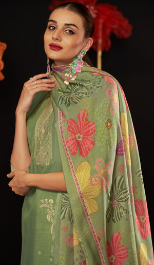 DRAVINAM Trends Women's Unstitched Maslin Salwar Suit Dress Material - Pure Bemberg Maslin Jacquard Kameez II Pure Jam Unstitch Bottoms II Viscose Maslin Digital Prints Dupatta