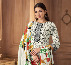 DRAVINAM Trends Women's Unstitched Premium Cotton Printed Embroidered Suit Material