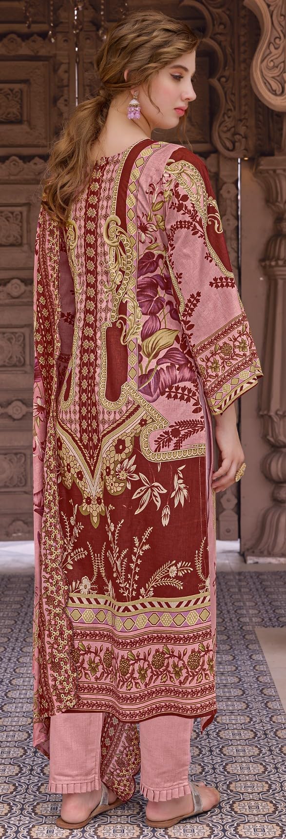 DRAVINAM Trends Women's Unstitched Pakistani Digital Print Embroidered Pure Cotton Salwar Suit Dress Materials with Cotton Embroidered Cutwork Dupatta
