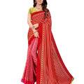 DRAVINAM Trends Women's Soft Printed Mul Mul Satin Saree with Blouse Piece (Red and Green)