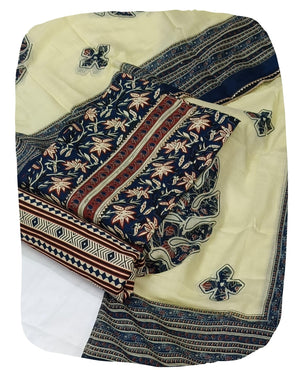 DRAVINAM Trends Women's Jaipuri Printed Embroidered and Hand Work Premium Cambric Cotton Unstitched Salwar Suit Dress Material with Mulmul Cotton Dupatta