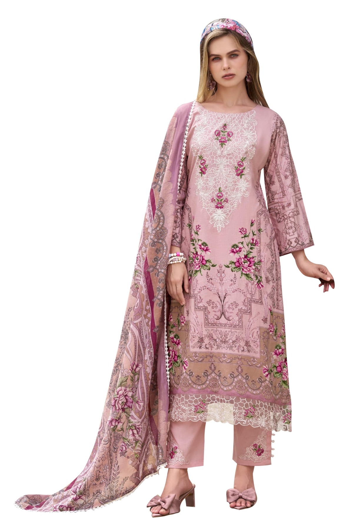 DRAVINAM Trends Women's Unstitched Salwar Suit Dress Material - Cotton Digital Printed Organza Embroidered Kameez II Unstitch Bottoms II Cotton Dupatta