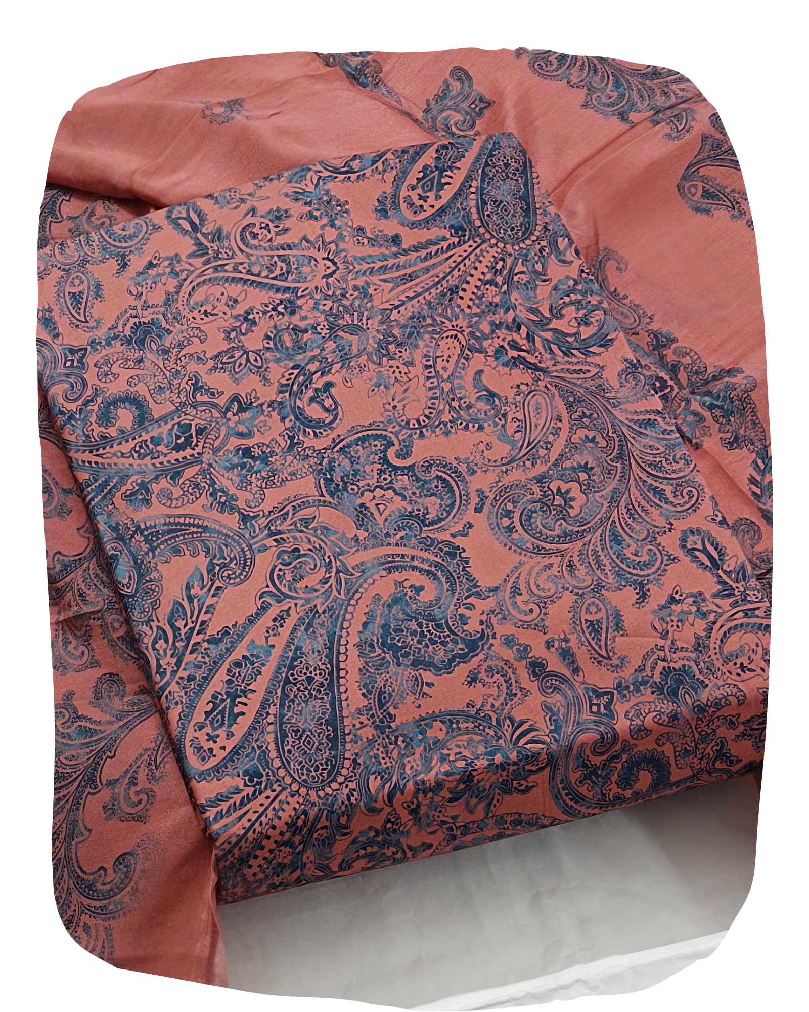 DRAVINAM Trends Women's Unstitched Livia Cotton Salwar Suit Dress Material with Muslin Dupatta | Teal & Beige Paisley Print | All over Print