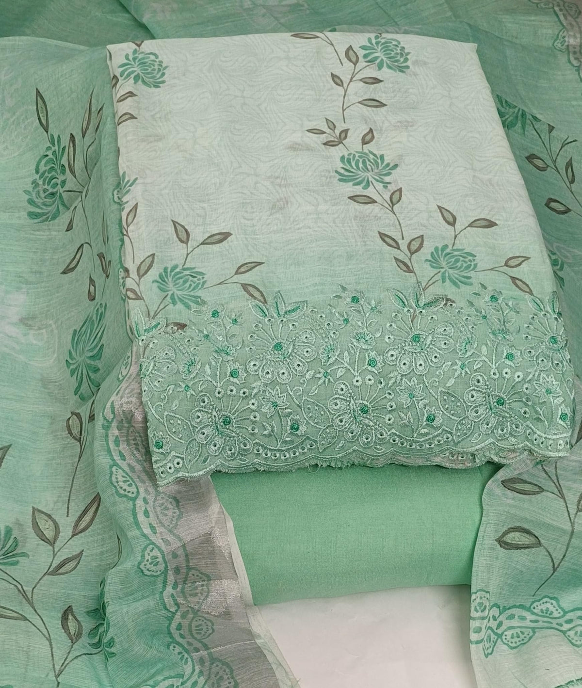 DRAVINAM Trends Women's Premium Pure Linen Floral Printed Unstitched Salwar Suit Dress Material with Dupatta