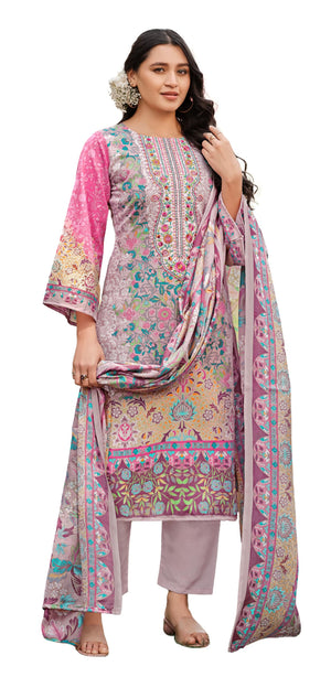 DRAVINAM Trends Women's Unstitched Salwar Suit Dress Material - Cotton Digital Printed Organza Embroidered Kameez II Unstitch Bottoms II Cotton Dupatta