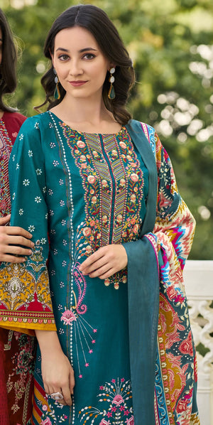 DRAVINAM Trends Women's Unstitched Salwar Suit Dress Material - Cotton Digital Printed Organza Embroidered Kameez II Solid Bottoms II Printed Dupatta