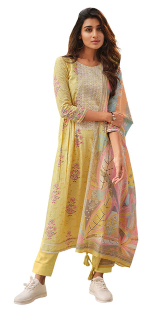 DRAVINAM Trends Unstitched Embroidered Digital printed Pure Jaam Cotton Women Salwar Suit Set Fabric with Mal Mal Cotton Dupatta