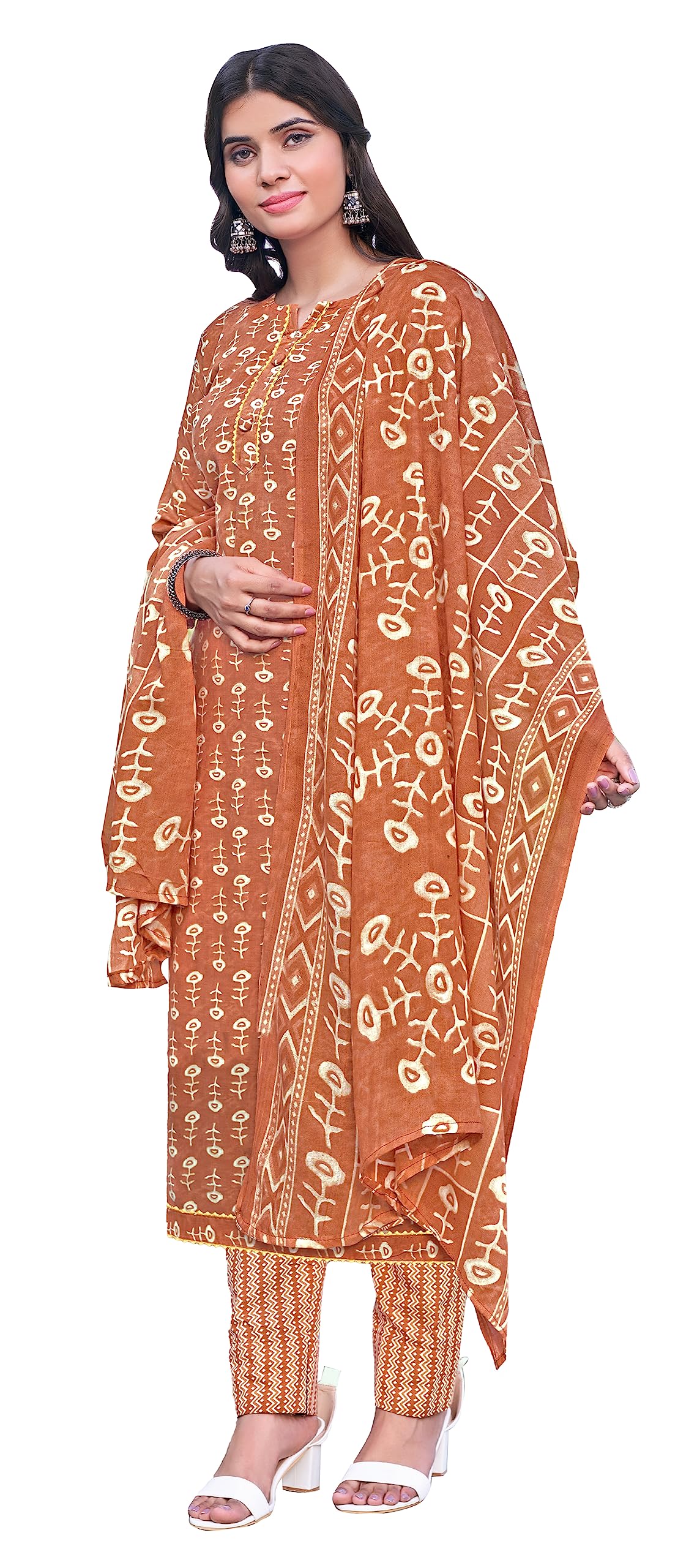 DRAVINAM Trends Women's Pure Cotton Batik Printed Unstitiched Salwar Suit Dress Material with Cotton Printed Dupatta (Grey)