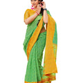 DRAVINAM Trends Women's Cotton Linen Jacquard Woven Broad Border Pattu Saree with Blouse Piece (Pattu SareeSRMN_43_Green and yellow)