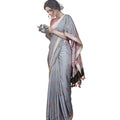 DRAVINAM Trends Women's Foil Printed Thin Cotton saree with Golden Border and Tassels and Blouse Piece (Grey)