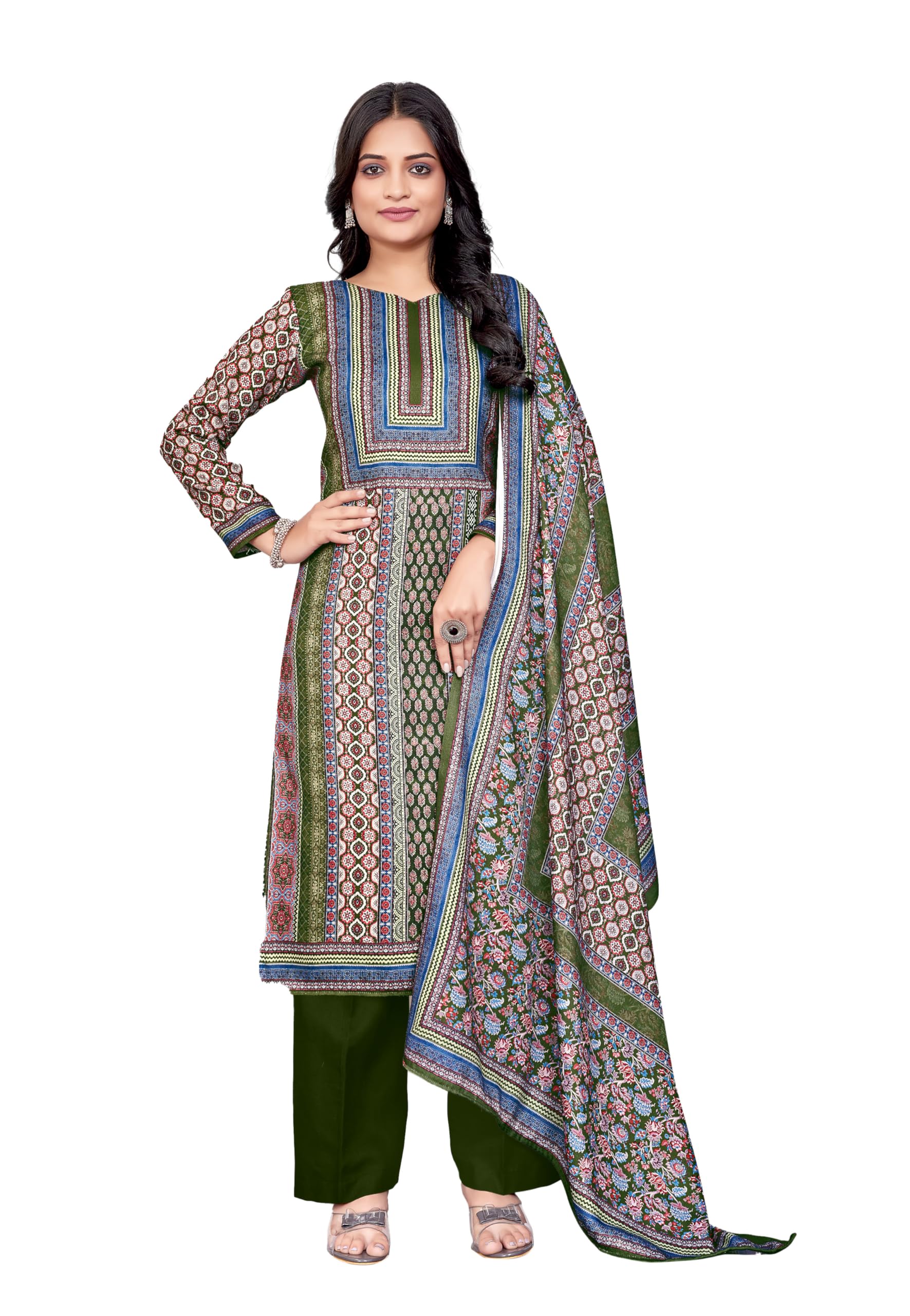 DRAVINAM Trends Pashmina Digital Kani Kashmiri Printed Unstitched Salwar Suit for Women with Digital Shawl Dupatta