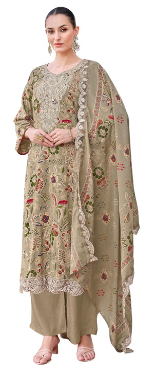 DRAVINAM Trends Pure Viscose Rayon Discharge Foil Printed Fancy Embroidered Daman Lace Suit Dress Material with Unstitched Rayon Bottoms and Cotton Embroidered Dupatta