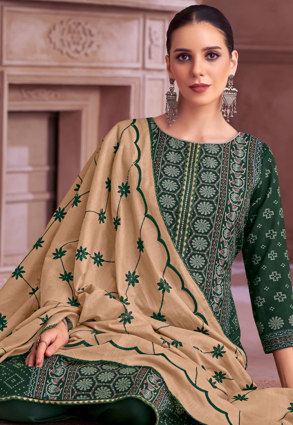DRAVINAM Trends Women's Unstitched Rayon Salwar Suit Dress Material – Viscose Rayon Printed Hand work Top, Rayon Unstitch Bottom and Embroidered Cotton Dupatta