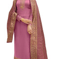 DRAVINAM Trends Women's Satin Georgette Zari Embroidered Chudidaar Suit Dress Material with Pure Banarasi Heavy Woven Dupatta (With Inner) (Free size_Pink)