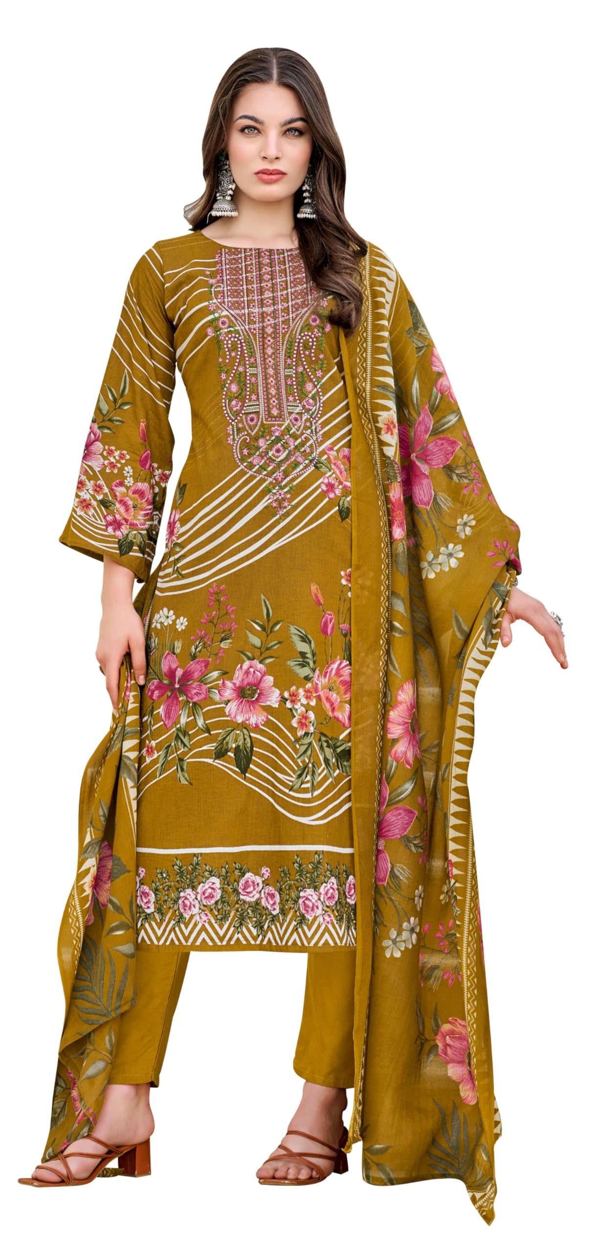 DRAVINAM Trends Women's Unstitched Pakistani Cotton Suit Dress Material