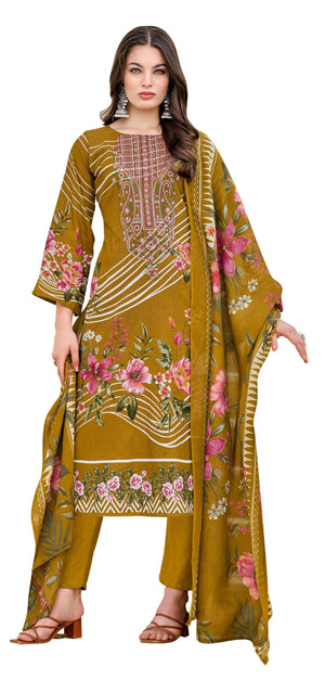 DRAVINAM Trends Women's Unstitched Salwar Suit Dress Material - Cotton Digital Printed Organza Embroidered Kameez II Unstitch Bottoms II Cotton Dupatta