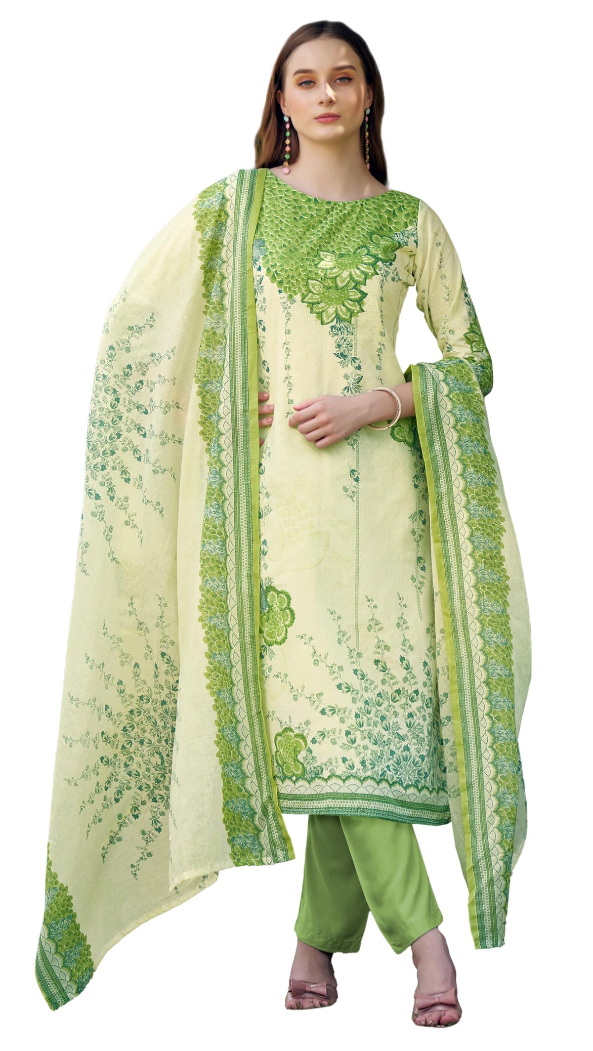 DRAVINAM Trends Women's Pure Cotton Printed Dress Material Salwar Suit with Unstitched Bottoms and Cotton Dupatta