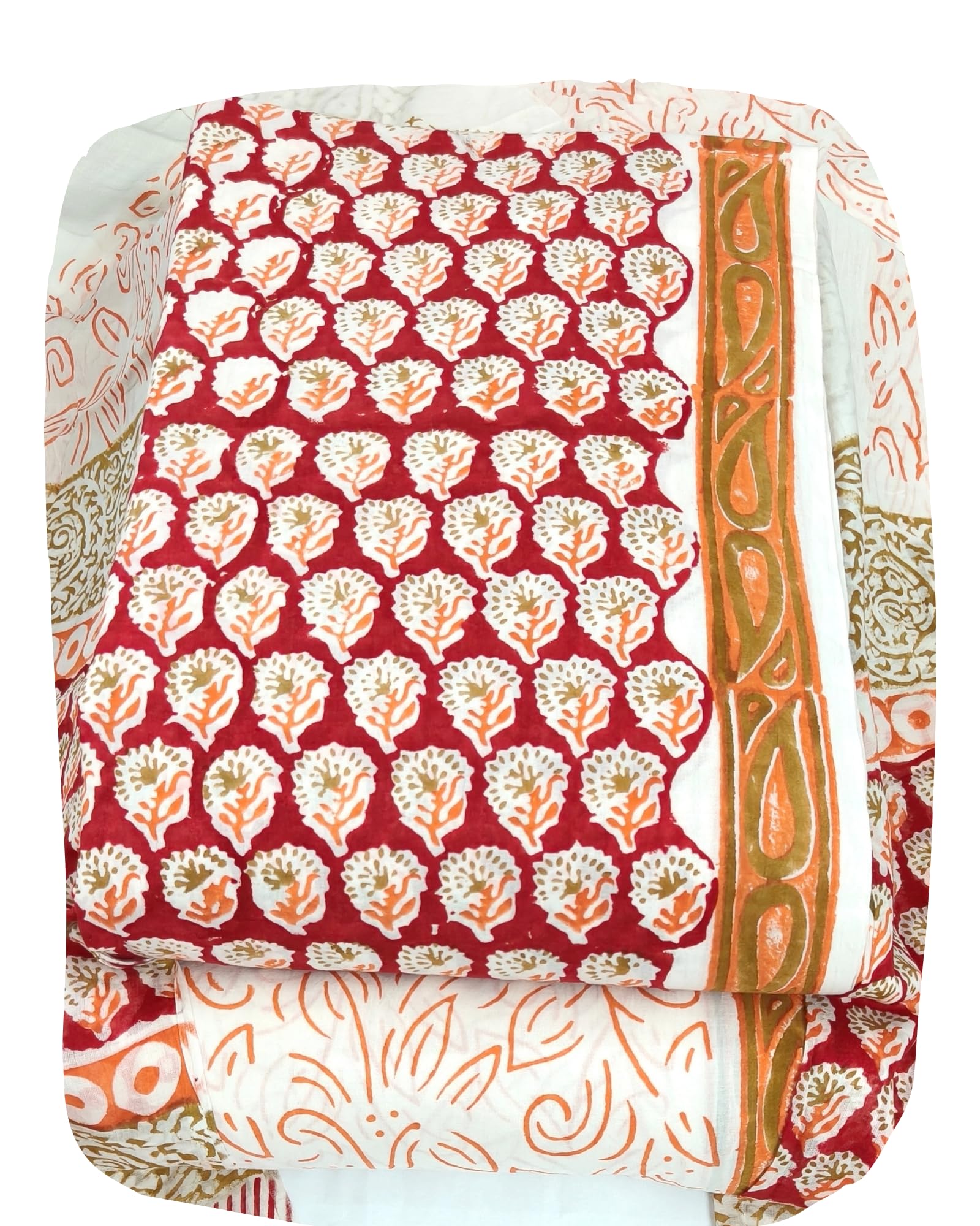 DRAVINAM Trends Hand Block Print Jaipuri Cambric Unstitched Cotton Suit Dress Material for Women with Mulmul Cotton Hand Printed Dupatta