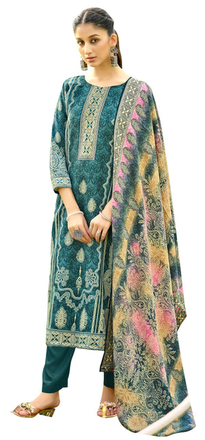 DRAVINAM Trends Women's Unstitched Winter Wear Swaroski Diamond Work Pakistani Woollen Pashmina Salwar Suit Dress Material with Twill Pashmina Printed Shawl Dupatta