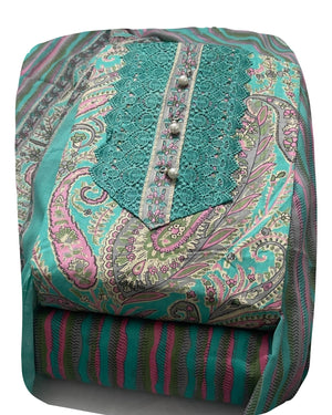DRAVINAM Trends Women's Cambric Cotton Dress Material | Unstitch Kalamkari Printed Suit Set with Cotton Dupatta