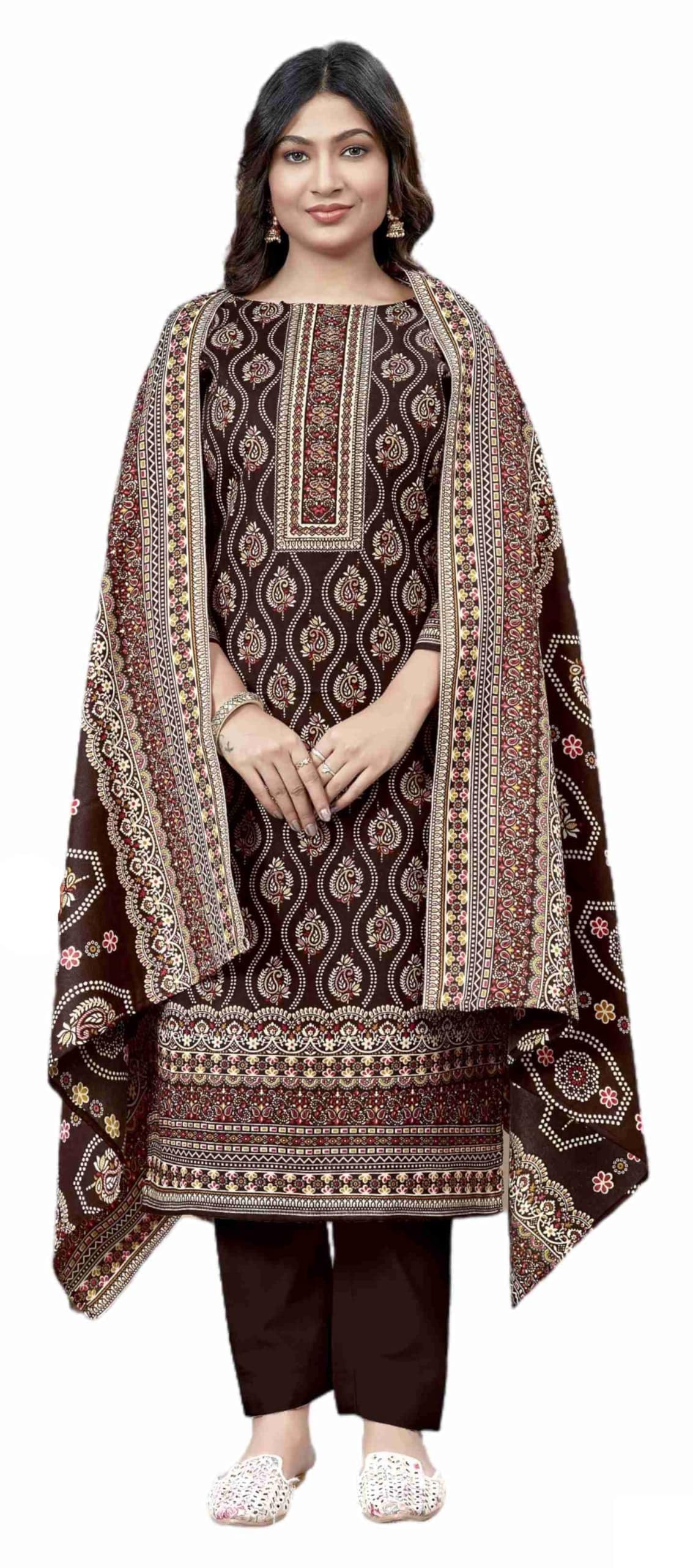 DRAVINAM Trends Heavy Pashmina Spun Digital Style Kani Kashmiri Printed Unstitched Salwar Suit for Women with Siroski Work and Printed Pashmina Shawl Dupatta