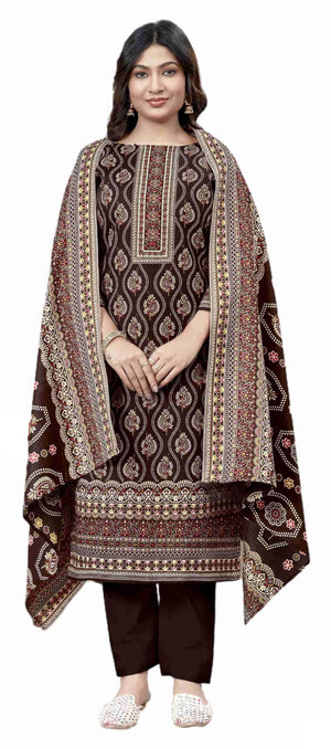 DRAVINAM Trends Heavy Pashmina Spun Digital Style Kani Kashmiri Printed Unstitched Salwar Suit for Women with Siroski Work and Printed Pashmina Shawl Dupatta