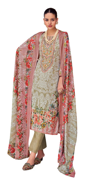 DRAVINAM Trends Unstitched Pakistani Embroidered Pure Cotton Salwar Suit Dress Materials with Cotton Dupatta