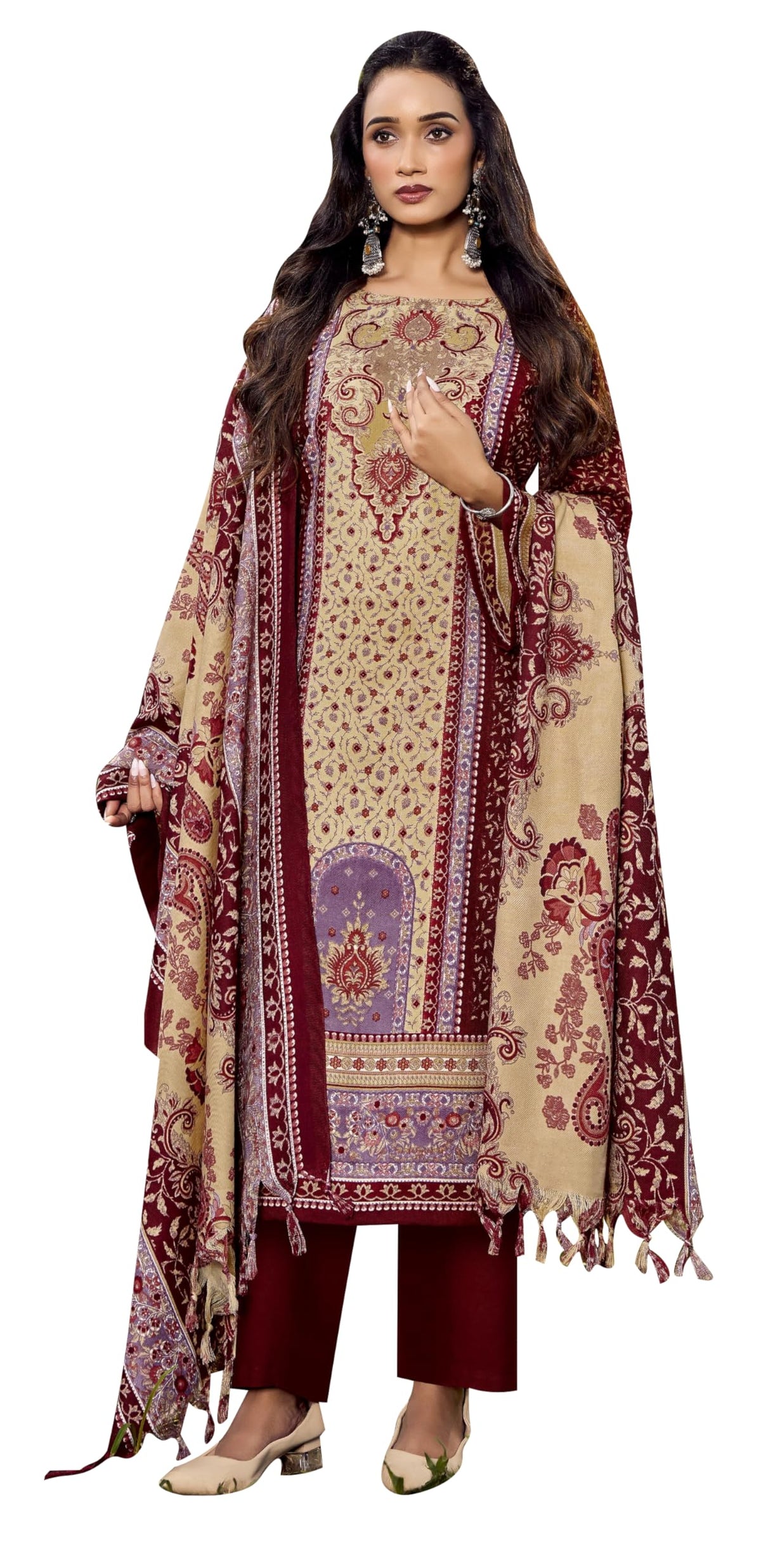 DRAVINAM Trends Women's Unstitched Winter Wear Woollen Pashmina Salwar Suit Dress Material with Pashmina Printed Shawl Dupatta