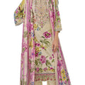 DRAVINAM Trends Women's Pure Cotton Digital Printed Suit with Exclusive Heavy Self-Embroidery Neck & Organza Daman Embroidery | Mal Mal Cotton Printed Dupatta & Bottom – Ready to Wear (MELLOW, XXL)