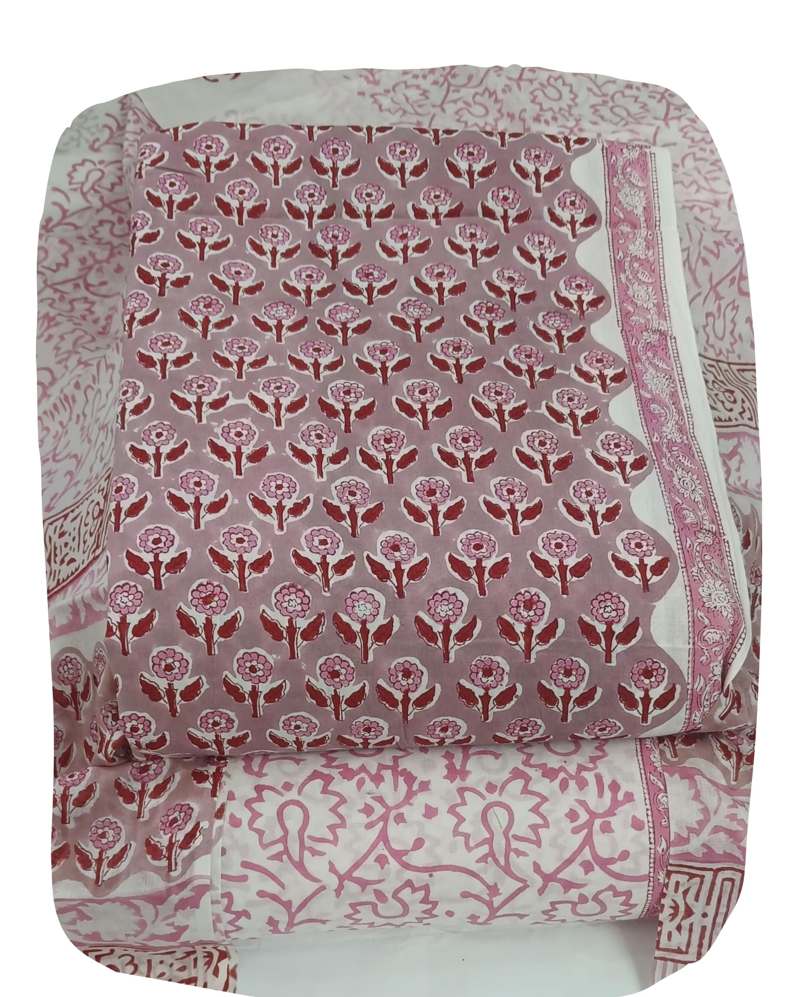 DRAVINAM Trends Hand Block Print Jaipuri Cambric Unstitched Cotton Suit Dress Material for Women with Mulmul Cotton Hand Printed Dupatta
