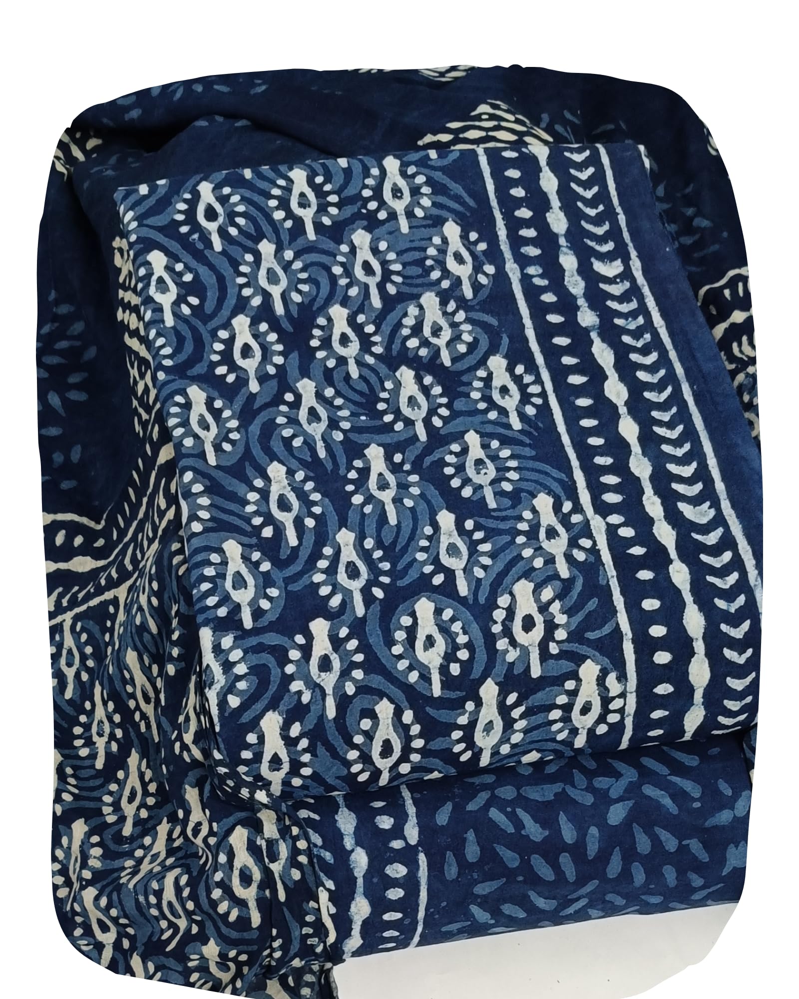 DRAVINAM Trends Hand Block Print Sanganeri Cambric Unstitched Cotton Suit Dress Material for Women with Mulmul Cotton Hand Printed Dupatta