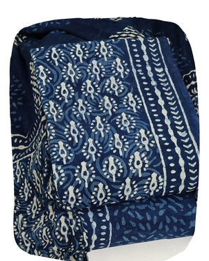 DRAVINAM Trends Hand Block Print Sanganeri Cambric Unstitched Cotton Suit Dress Material for Women with Mulmul Cotton Hand Printed Dupatta