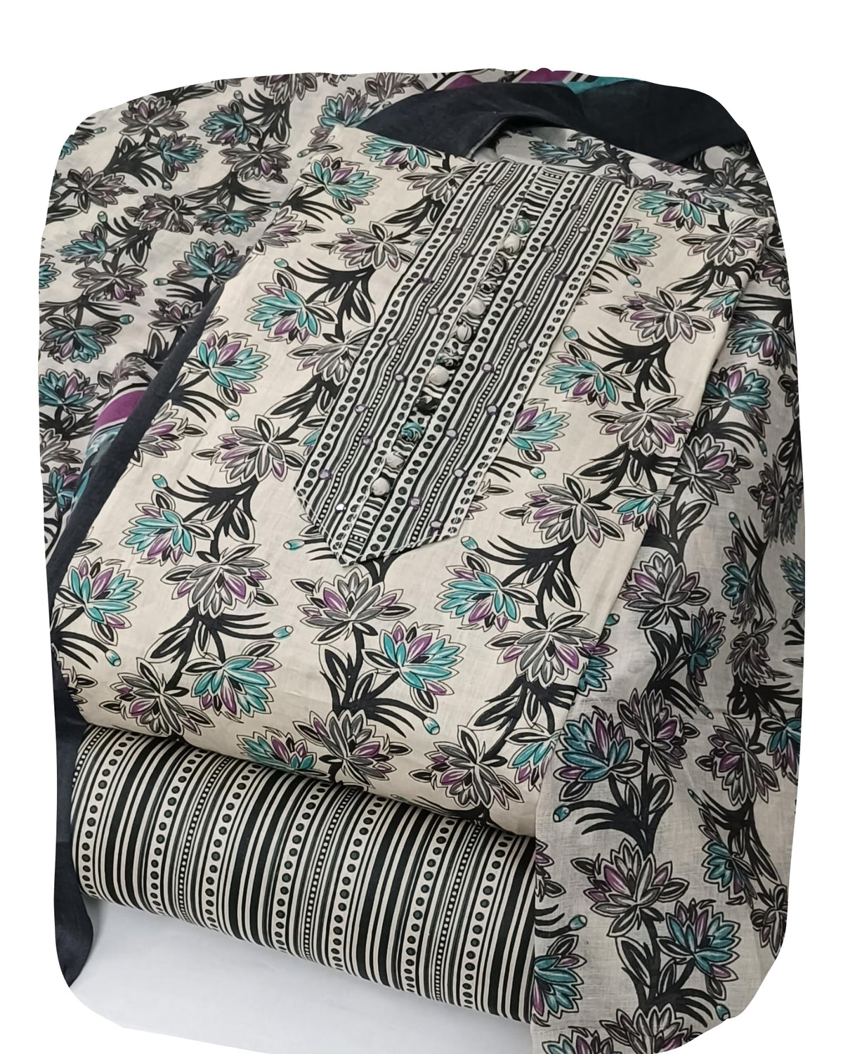 DRAVINAM Trends Women's Cambric Cotton Dress Material | Unstitch Kalamkari Printed Suit Set with Cotton Dupatta