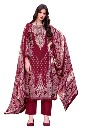 DRAVINAM Trends Women's Unstitched Cotton Suit Dress Material -Embroidered Digital Print Top II Plain Bottoms II Digital Print Dupatta