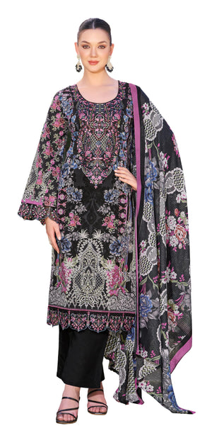 DRAVINAM Trends Women's Unstitched Salwar Suit Dress Material - Pure Cambric Cotton Pakistani Print Embroidered Kameez II Pure Cotton Bottoms II Pure Cotton Dupatta