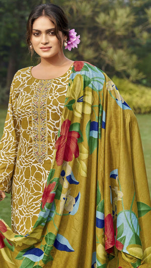 DRAVINAM Trends Kurti 2.50 mtrs, PURE COTTON DYED (2.7 m),PURE LAWN MULMUL DIGITAL PRINT COTTON DUP (2.25|Mehandi Green