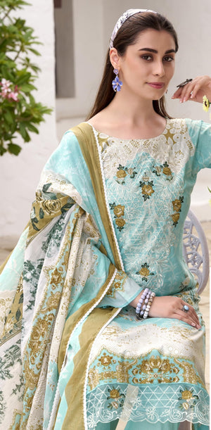 DRAVINAM Trends Women's Unstitched Salwar Suit Dress Material - Cotton Digital Printed Organza Embroidered Kameez II Unstitch Bottoms II Cotton Dupatta