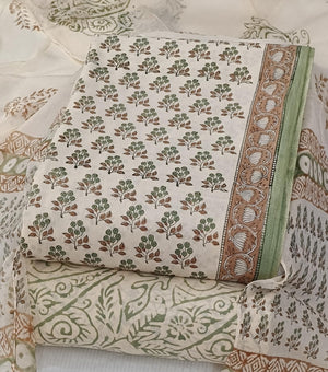 DRAVINAM Trends Hand Block Print Cambric Cotton Unstitched Salwar Suit Set for Women with Pure Chiffon Hand Printed Dupatta