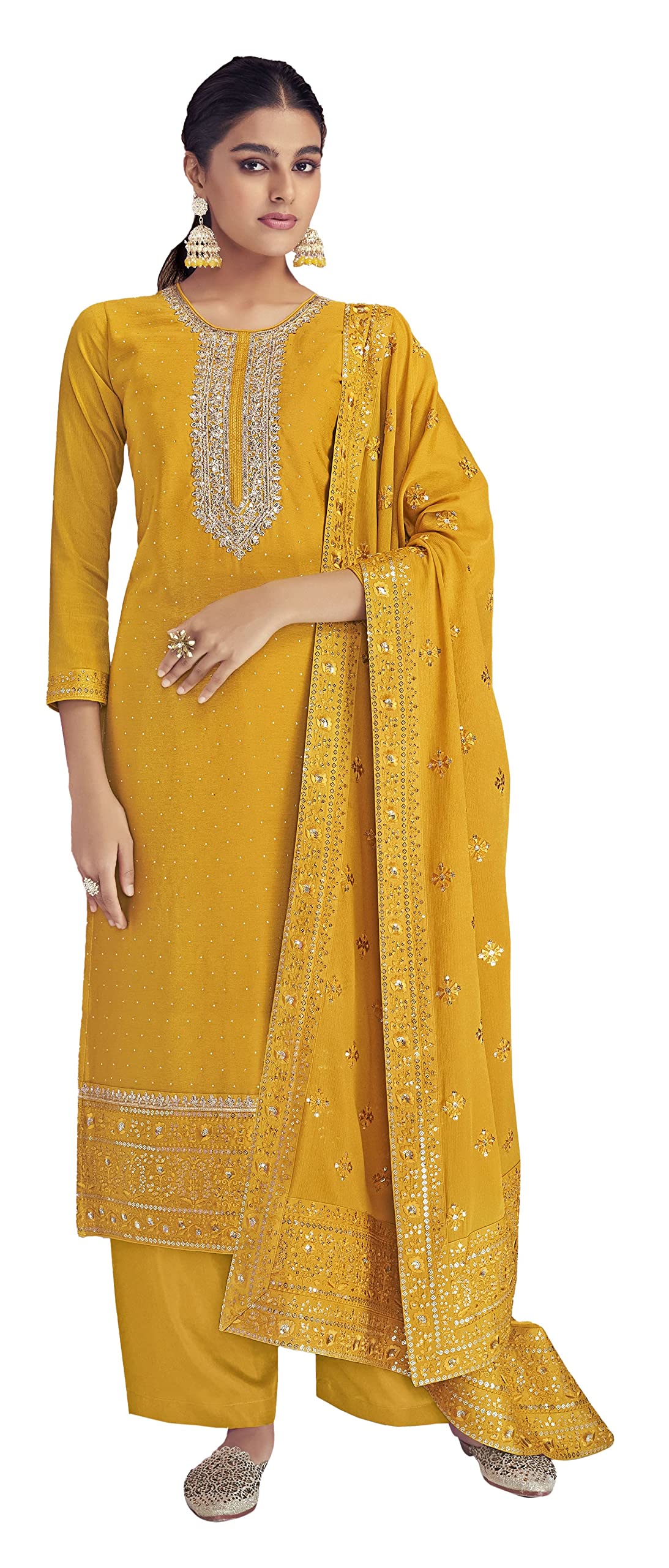 DRAVINAM Trends Women Real Georgette Heavy Zari Embroidered Pure Georgette Unstitched Suit Dress Material with Real Georgette Embroidered Heavy Dupatta (Wine)