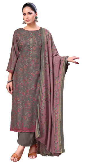 DRAVINAM Trends Women's Winter Wear Unstitched Discharge Print Hand Work Neck Embroidered Woollen Viscose Pashmina Salwar Suit Dress Material with Pashmina Printed Shawl Dupatta