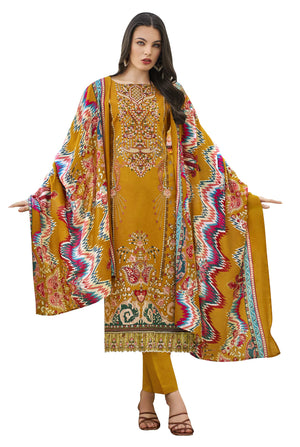 DRAVINAM Trends Women's Unstitched Salwar Suit Dress Material - Cotton Digital Printed Organza Embroidered Kameez II Solid Bottoms II Printed Dupatta