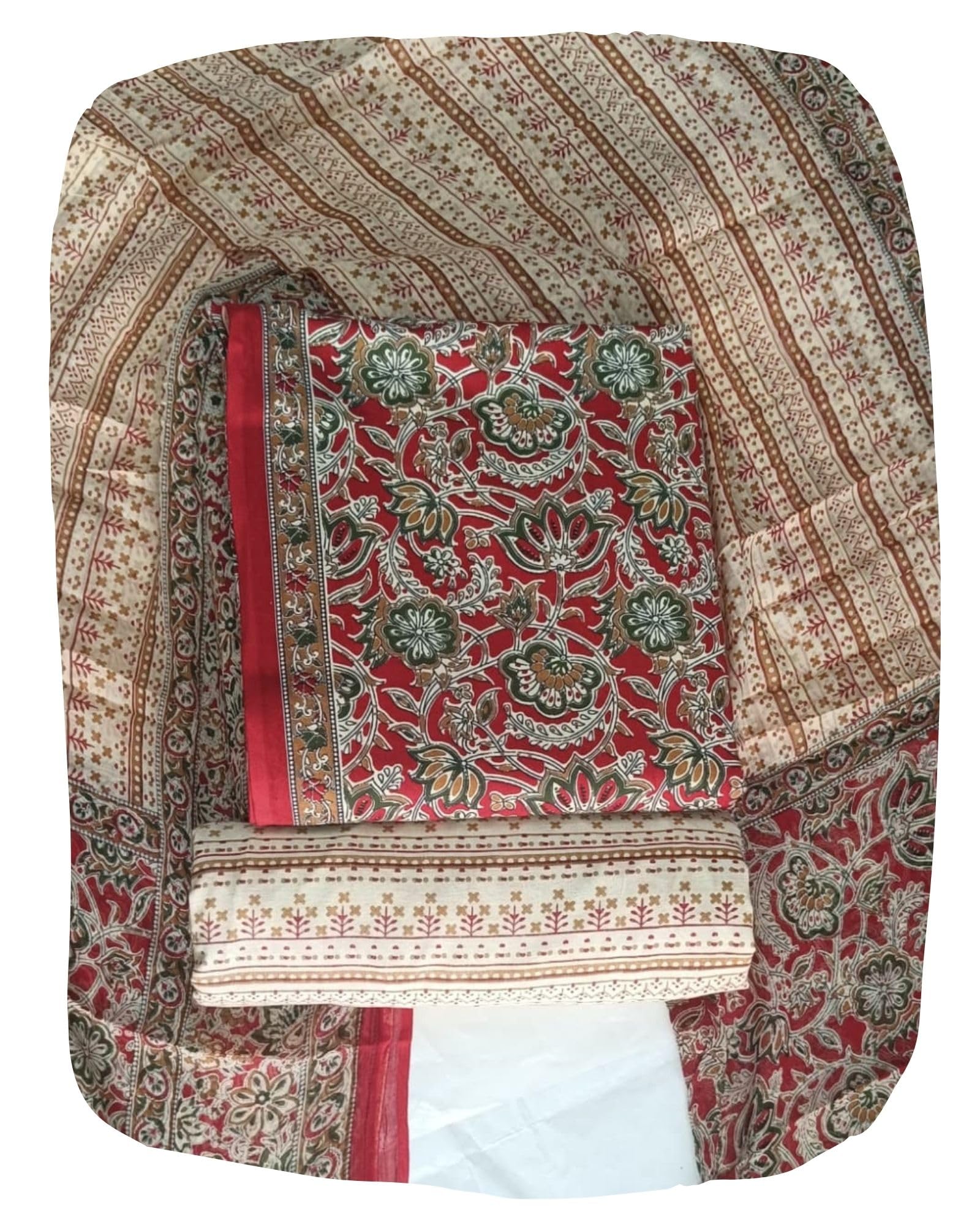 DRAVINAM Trends Jaipuri Print Cambric Cotton Unstitched Salwar Suit Dress Material for Women with Mulmul Cotton Dupatta