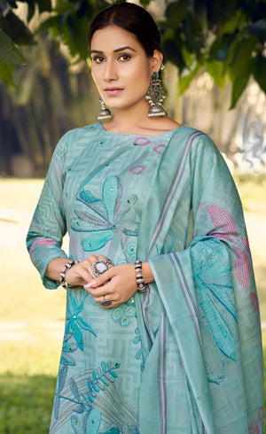 DRAVINAM Trends Women's Unstitched Salwar Suit Dress Material - Cotton Digital Printed Organza Embroidered Kameez II Unstitch Bottoms II Cotton Dupatta