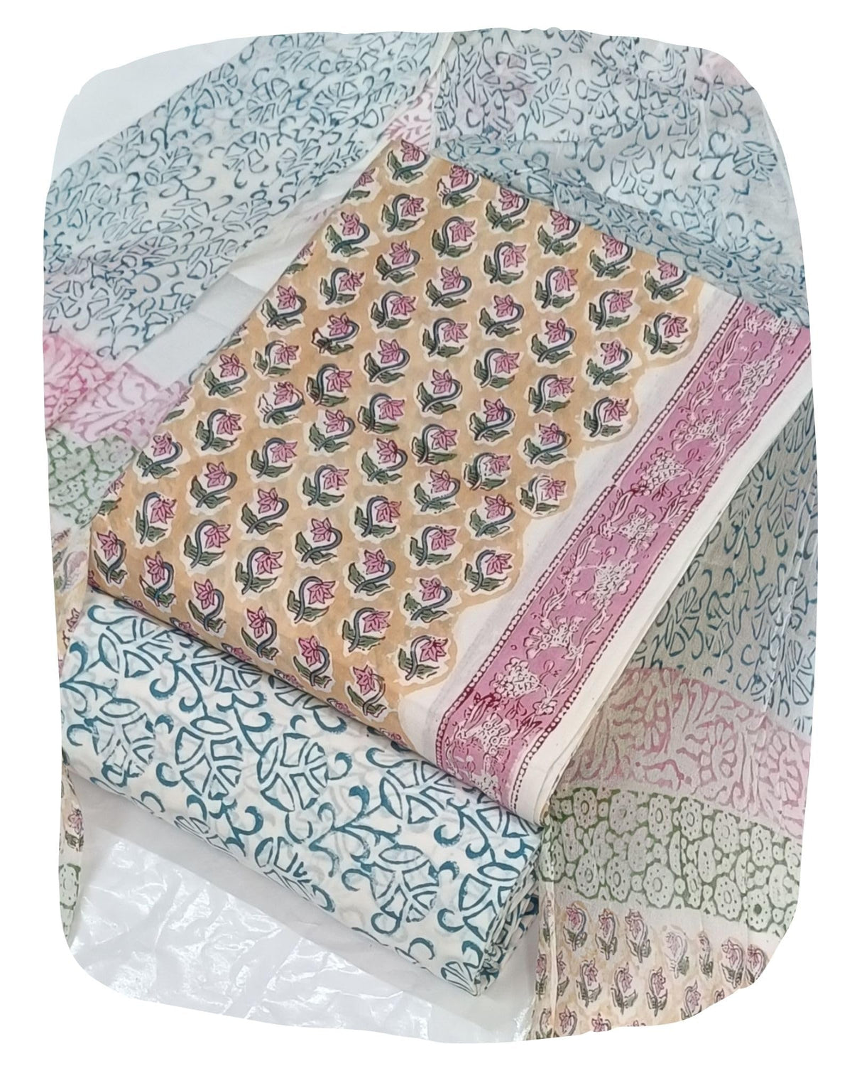 DRAVINAM Trends Hand Block Print Cambric Cotton Unstitched Salwar Suit Set for Women with Pure Chiffon Hand Printed Dupatta