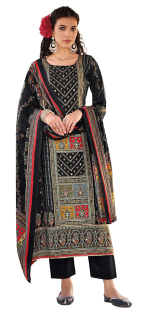 DRAVINAM Trends Women's Unstitched Viscose Maslin Digital and Foil printed Pakistani Embroidered Suit Dress Material with Unstitched Maslin Bottoms and Pure Maslin Dupatta