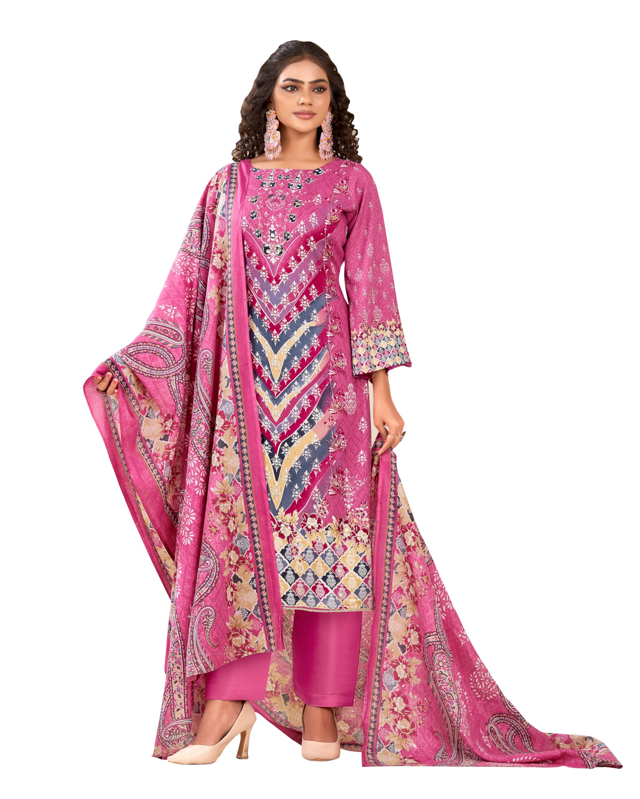DRAVINAM Trends Kurti 2.50 mtrs, Pure Viscose Rayon (3 mtrs apx), Pure Cotton Mal Mal Print (2.30|Grey